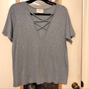 vestique blue-grey tshirt with criss cross detail